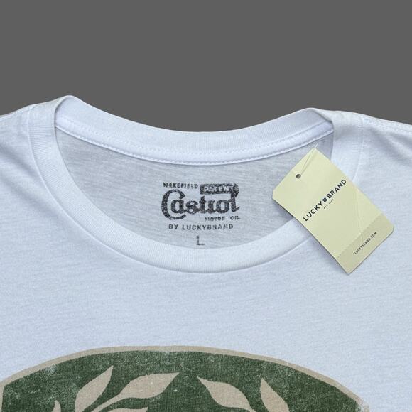 Lucky Brand Castrol Motor Oil White Graphic Retro Tee Size L NWT - Picture 5 of 9